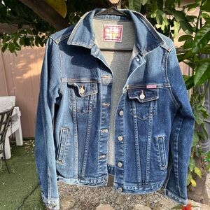 Denim Jacket with Pink Tab